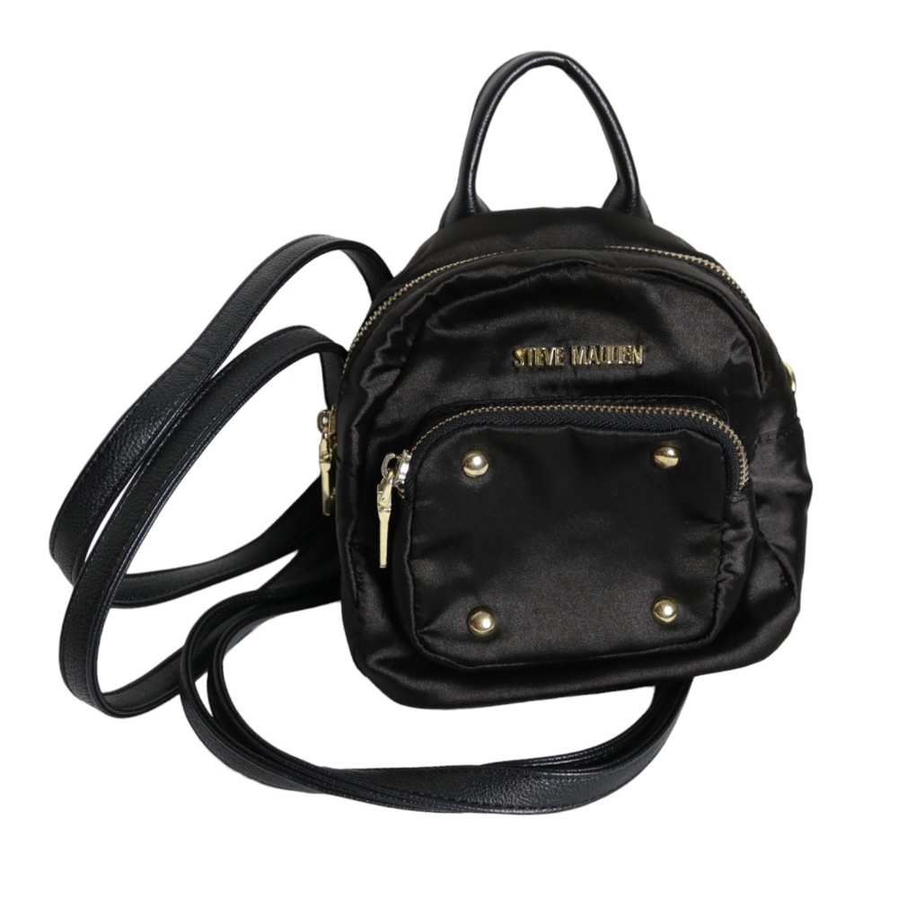 Steve Madden Black Satin Mini Backpack Bag
